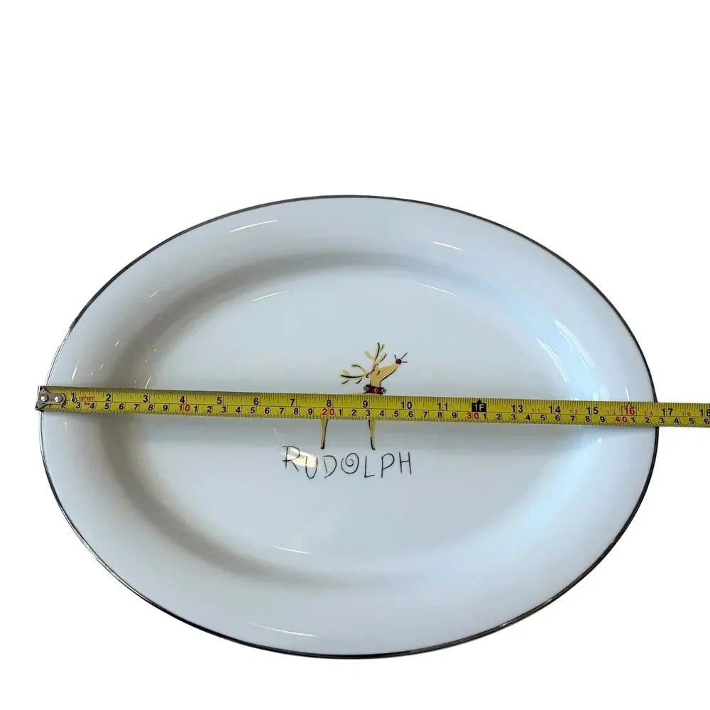 Vintage Pottery Barn Reindeer Rudolph Oval Serving Platter 17in Porcelain Japan